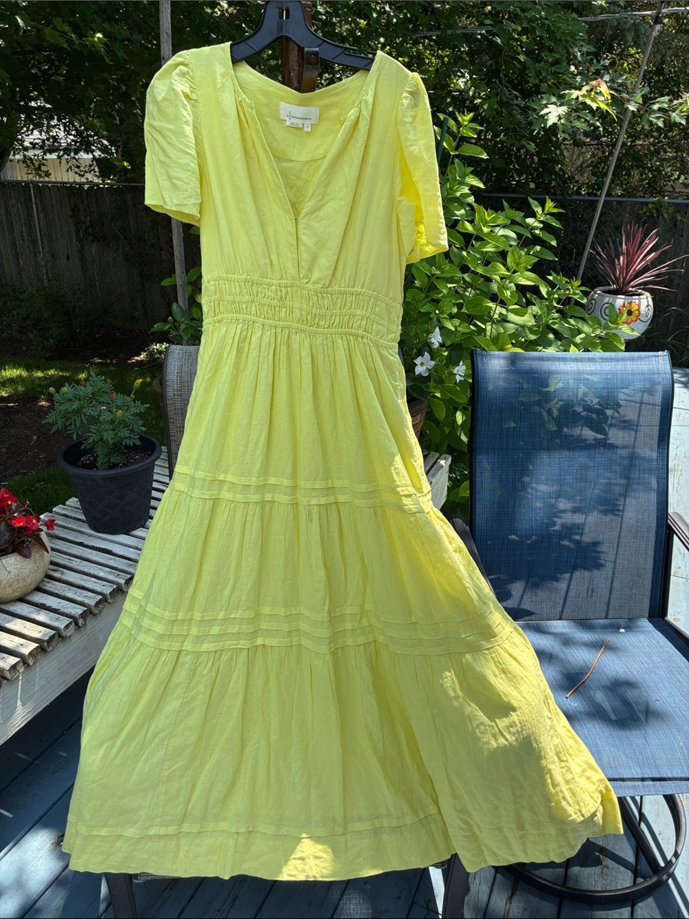 Anthropologie Lemon Yellow Tiered V‑Neck Maxi Dress